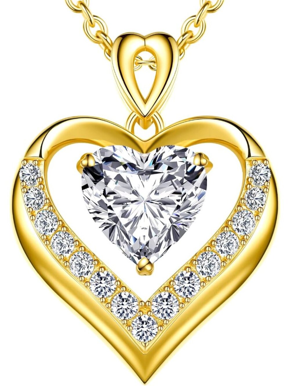Elegant 2-CT Moissanite Heart Pendant Necklace in 18K Gold Plated S925 Silver